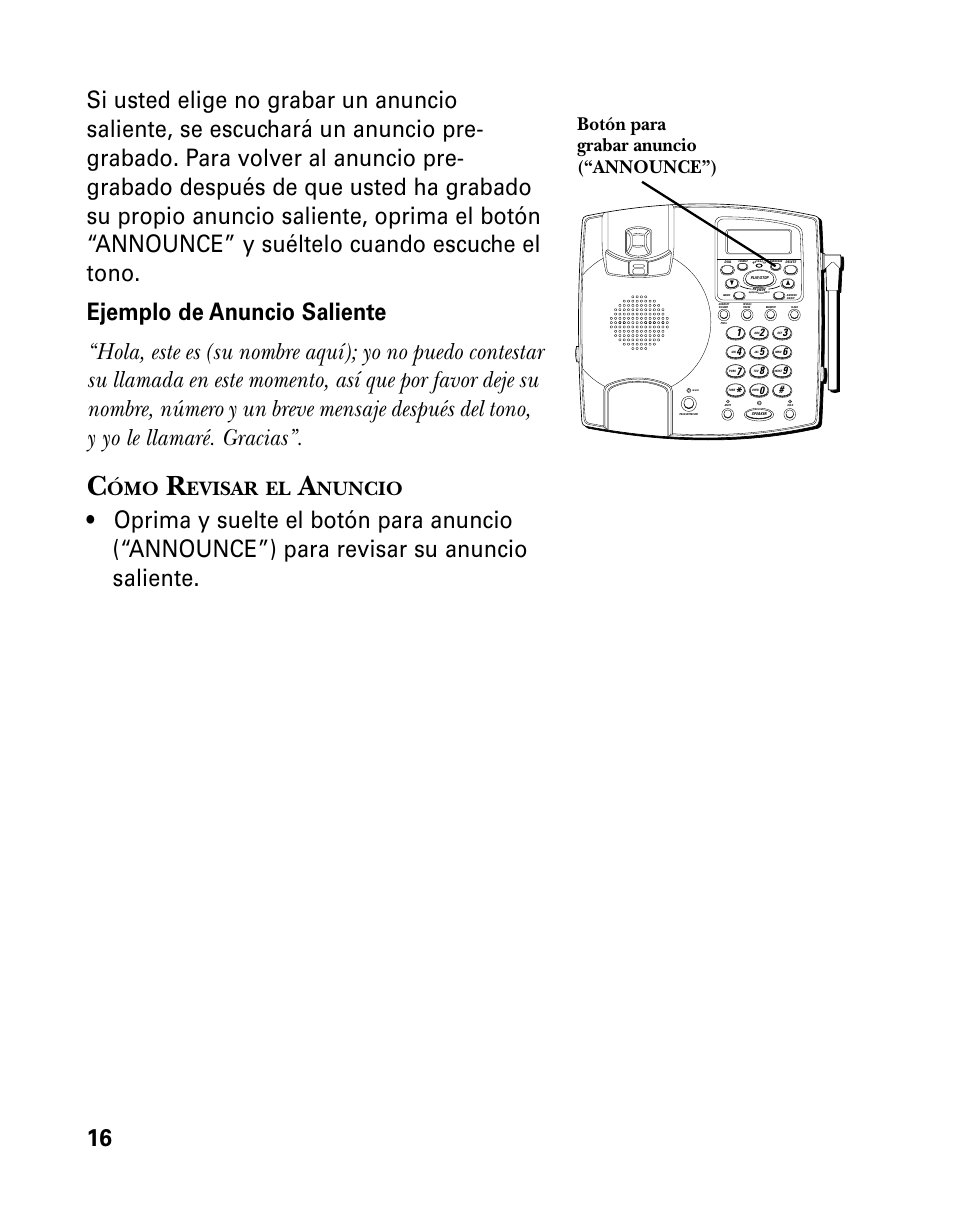 Evisar, Nuncio, Botón para grabar anuncio (“announce”) | RCA 26958 User Manual | Page 104 / 176