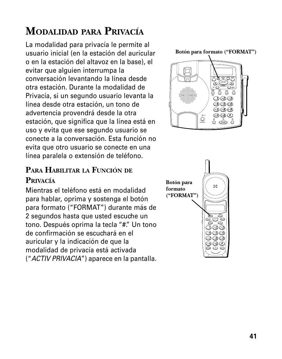 Odalidad, Para, Rivacía | Abilitar, Unción, Botón para formato (“format”) | RCA 26958 User Manual | Page 129 / 176