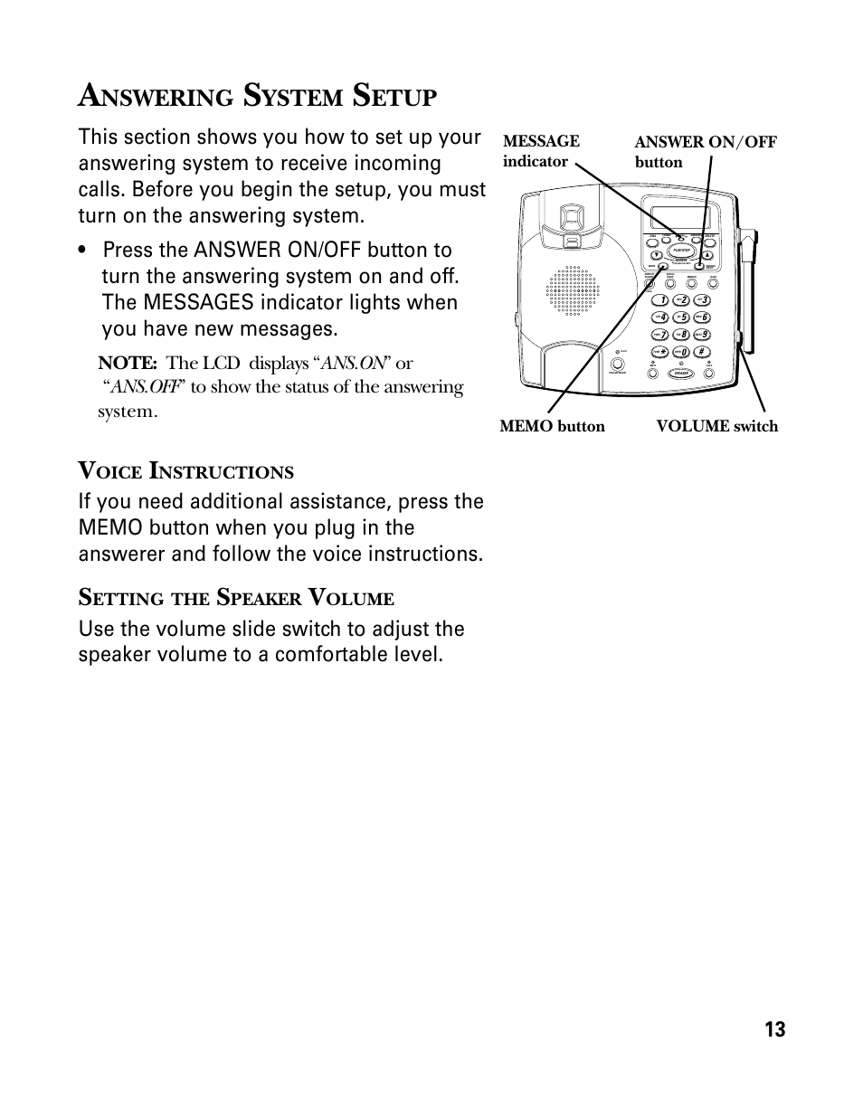 Nswering, Ystem, Etup | Oice, Nstructions, Etting, Peaker, Olume | RCA 26958 User Manual | Page 13 / 176