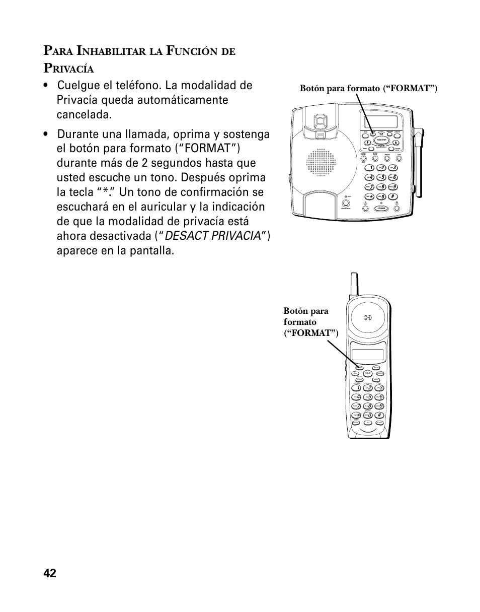 Nhabilitar, Unción, Rivacía | Botón para formato (“format”) | RCA 26958 User Manual | Page 130 / 176