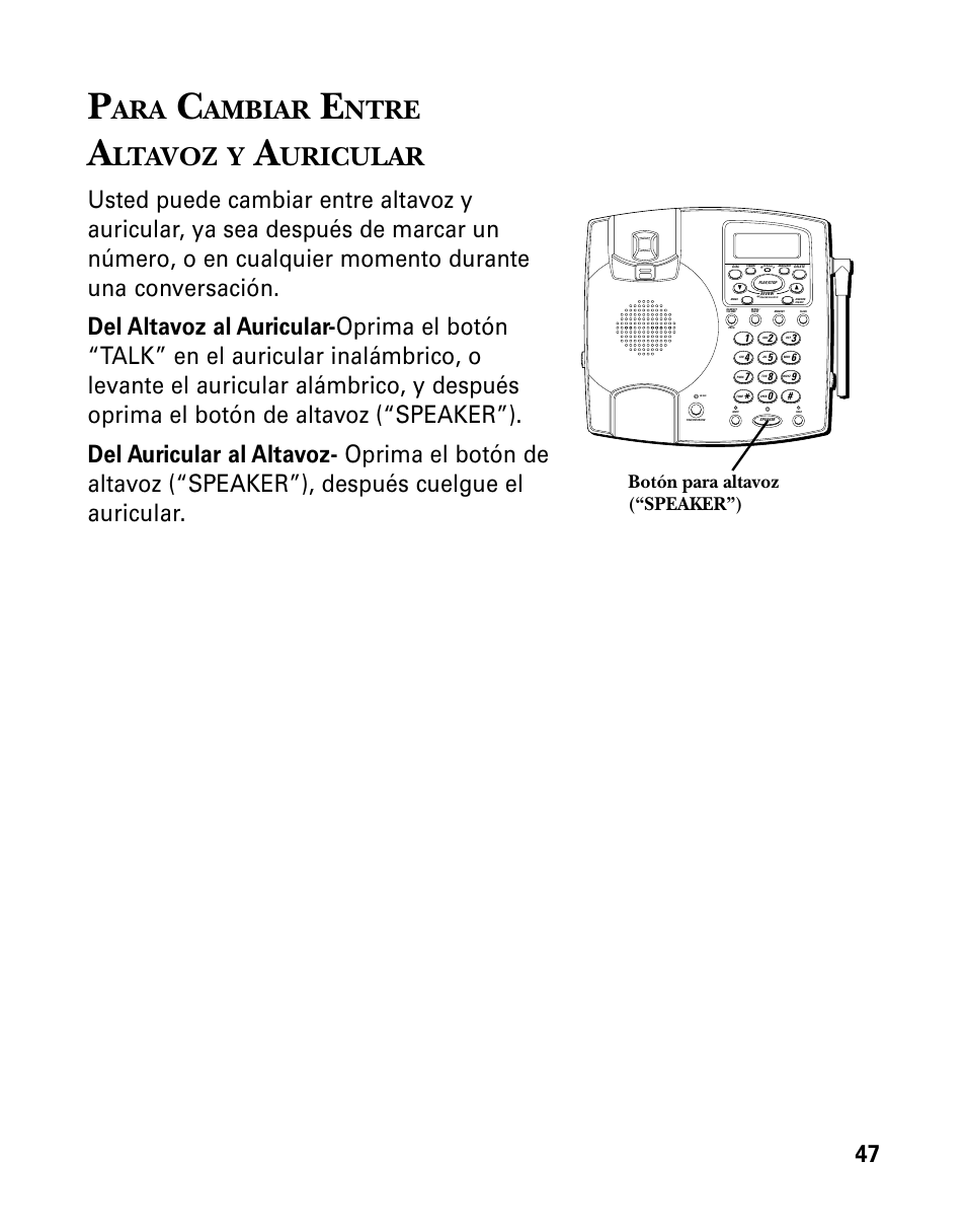 Ambiar, Ntre, Ltavoz | Uricular, Botón para altavoz (“speaker”) | RCA 26958 User Manual | Page 135 / 176