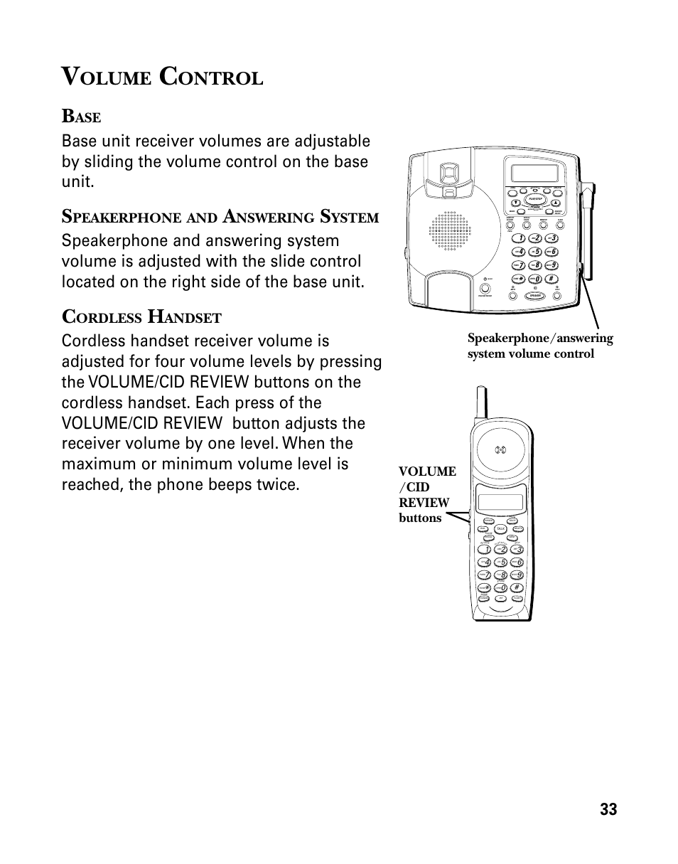 Olume, Ontrol, Peakerphone | Nswering, Ystem, Ordless, Andset | RCA 26958 User Manual | Page 33 / 176