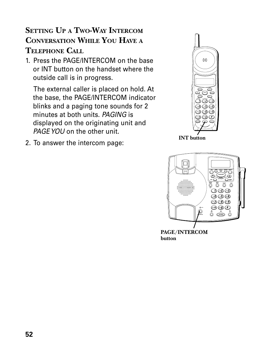 Etting, Ntercom, Onversation | Hile, Elephone, Page/intercom button int button | RCA 26958 User Manual | Page 52 / 176