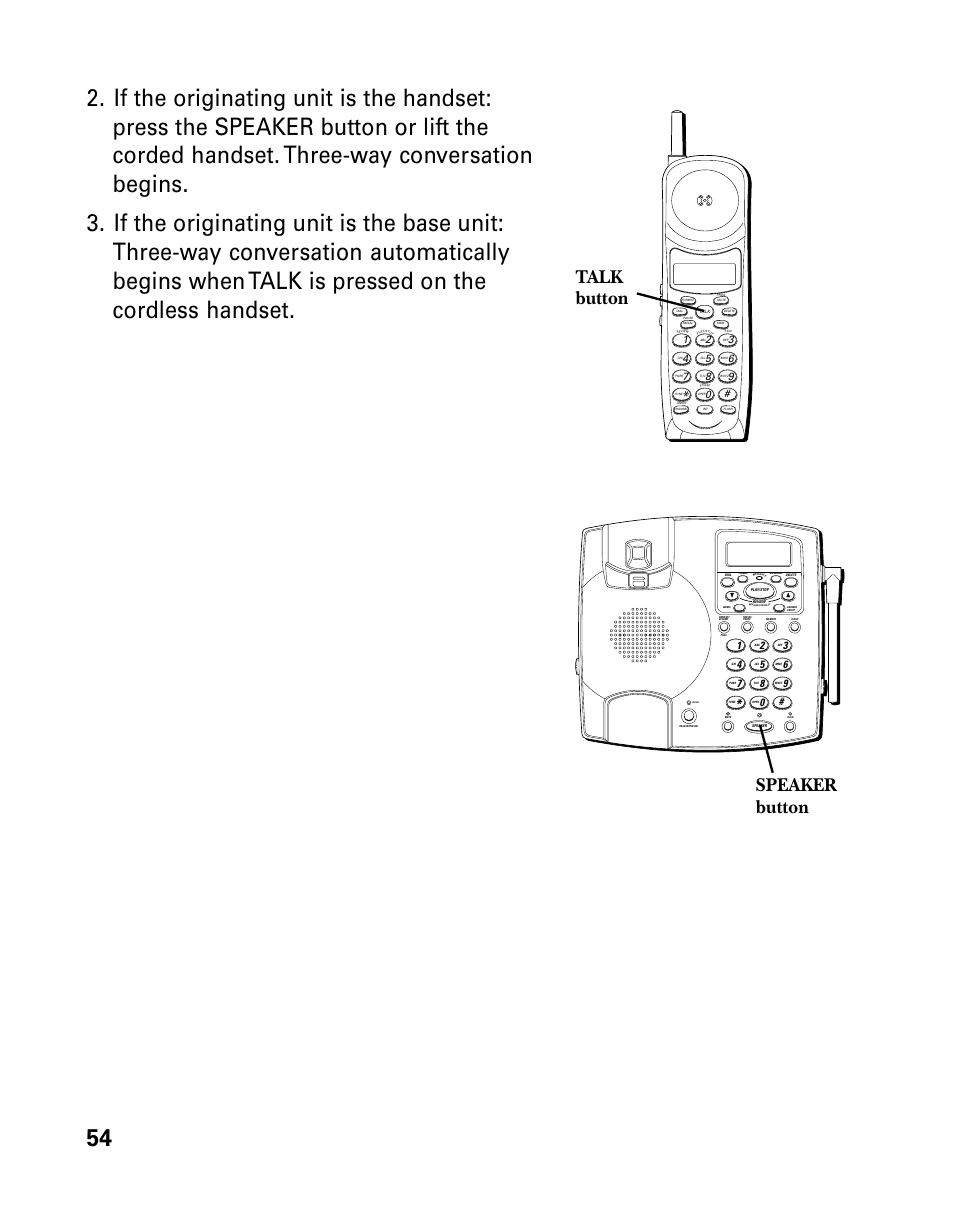 Talk button speaker button | RCA 26958 User Manual | Page 54 / 176