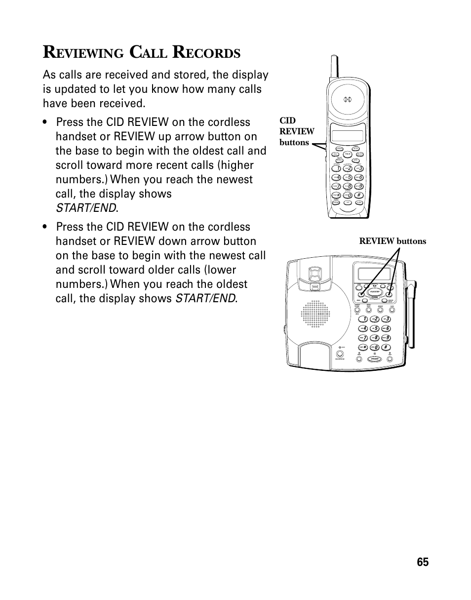 Eviewing, Ecords, Cid review buttons review buttons | RCA 26958 User Manual | Page 65 / 176