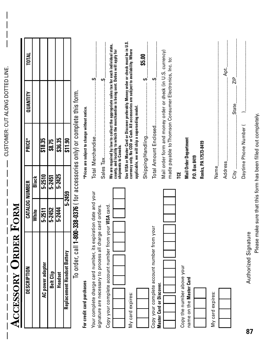 Ccessor y, Rder | RCA 26958 User Manual | Page 87 / 176