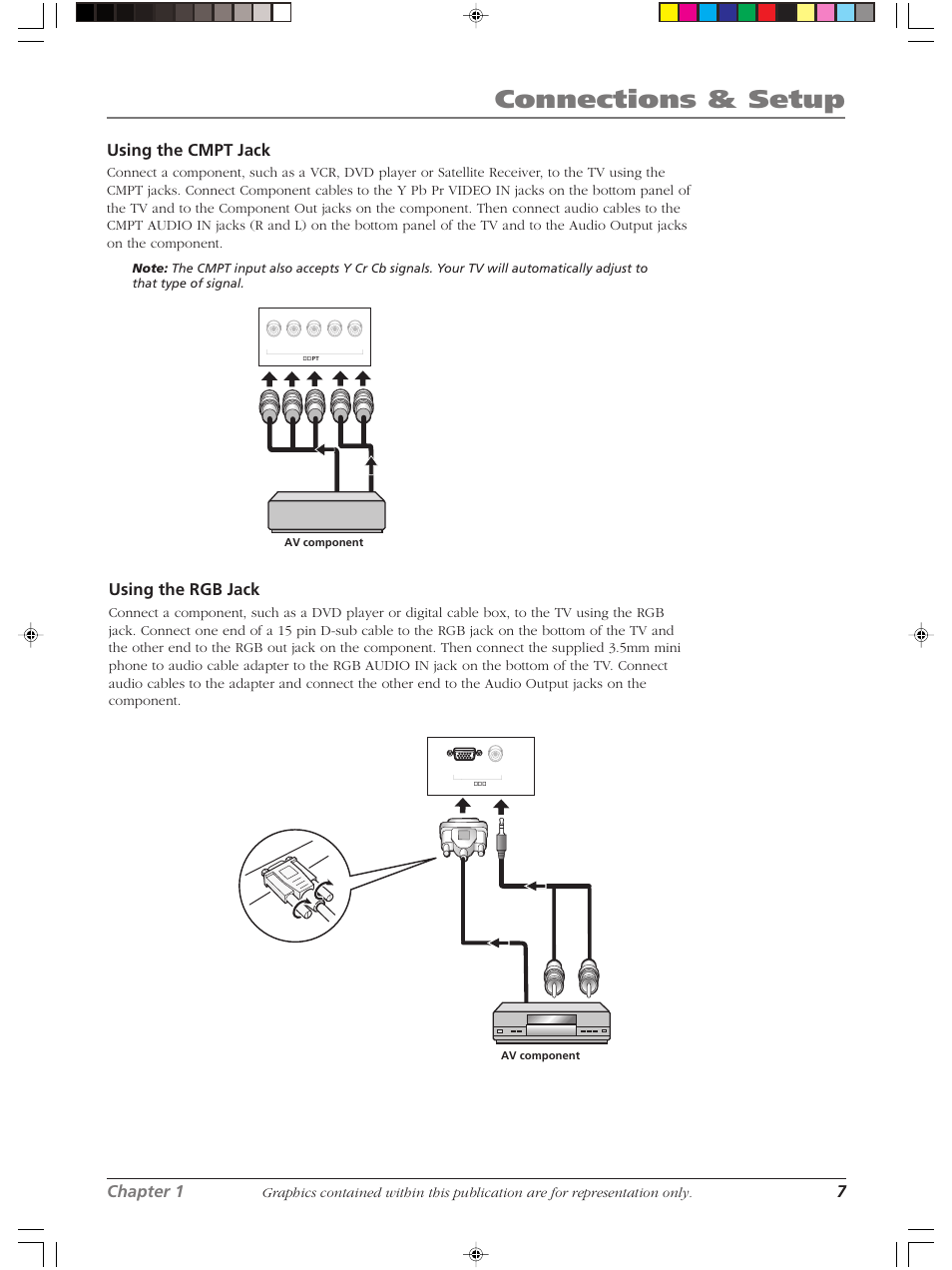 Connections & setup, Chapter 1 7, Using the cmpt jack | Using the rgb jack | RCA LCDX2619W User Manual | Page 11 / 40