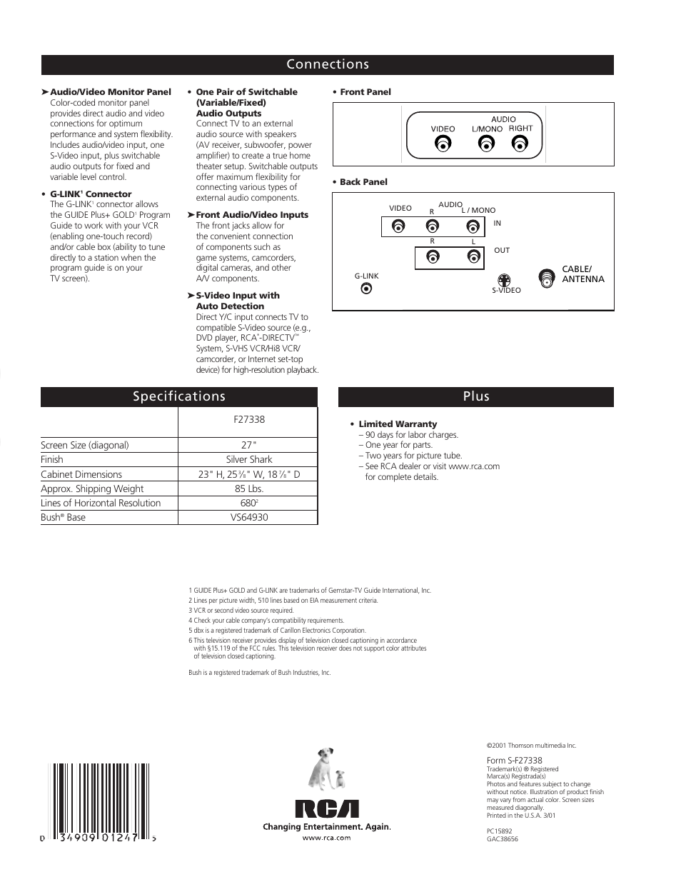 Te levi s io n | RCA F27338 User Manual | Page 4 / 4