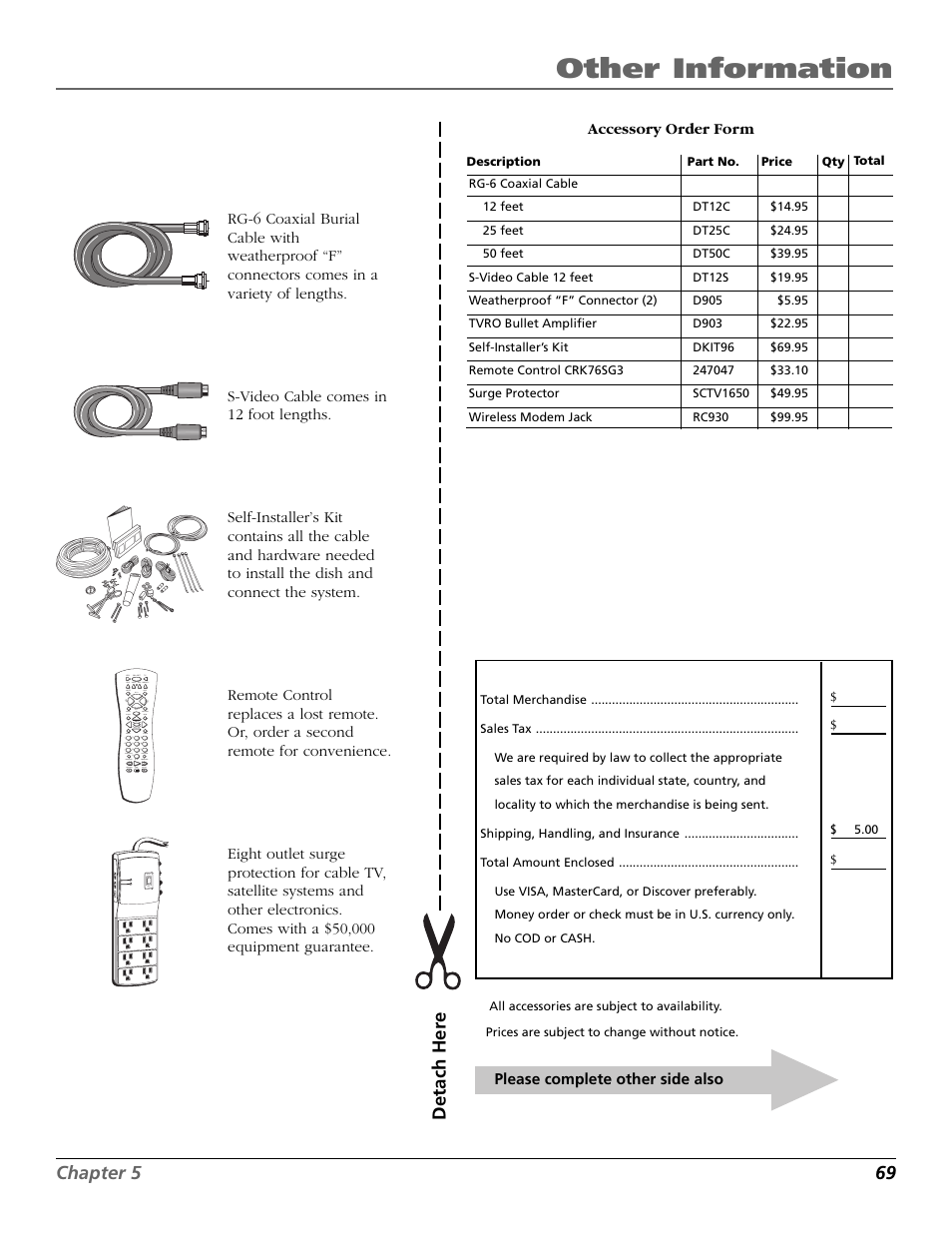 Accessories, Other information, Chapter 5 69 | Detach her e | RCA Satellite TV System User Manual | Page 71 / 80