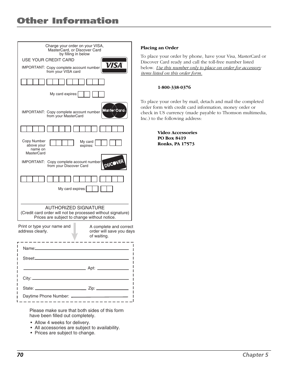 Other information, 70 chapter 5 | RCA Satellite TV System User Manual | Page 72 / 80