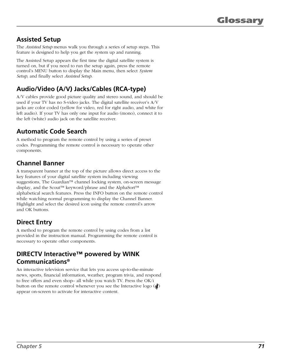 Glossary | RCA Satellite TV System User Manual | Page 73 / 80