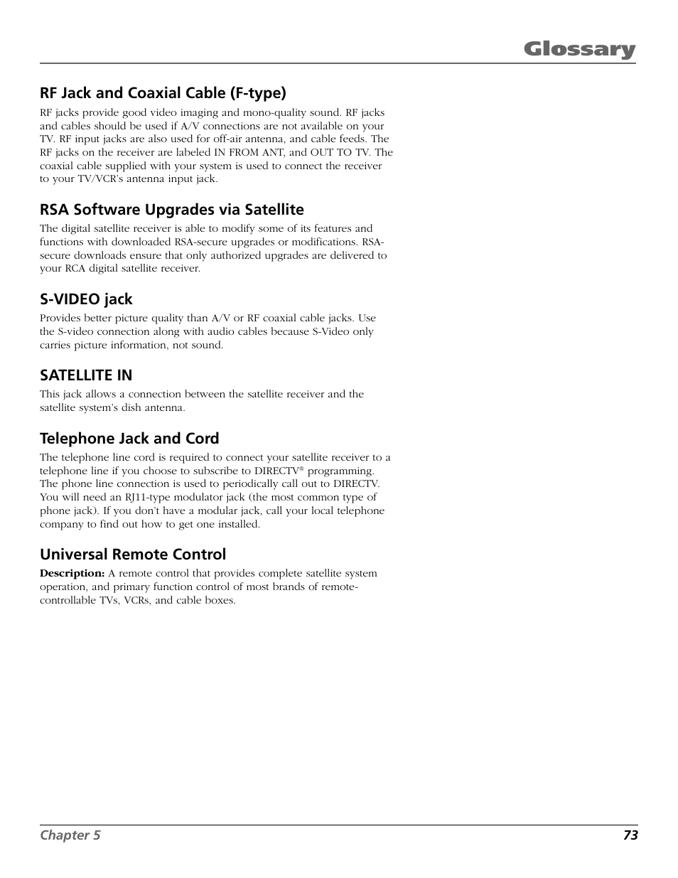 Glossary | RCA Satellite TV System User Manual | Page 75 / 80