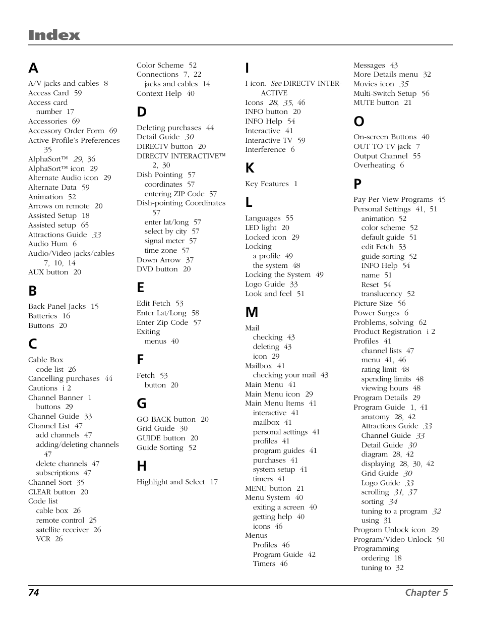 Index | RCA Satellite TV System User Manual | Page 76 / 80