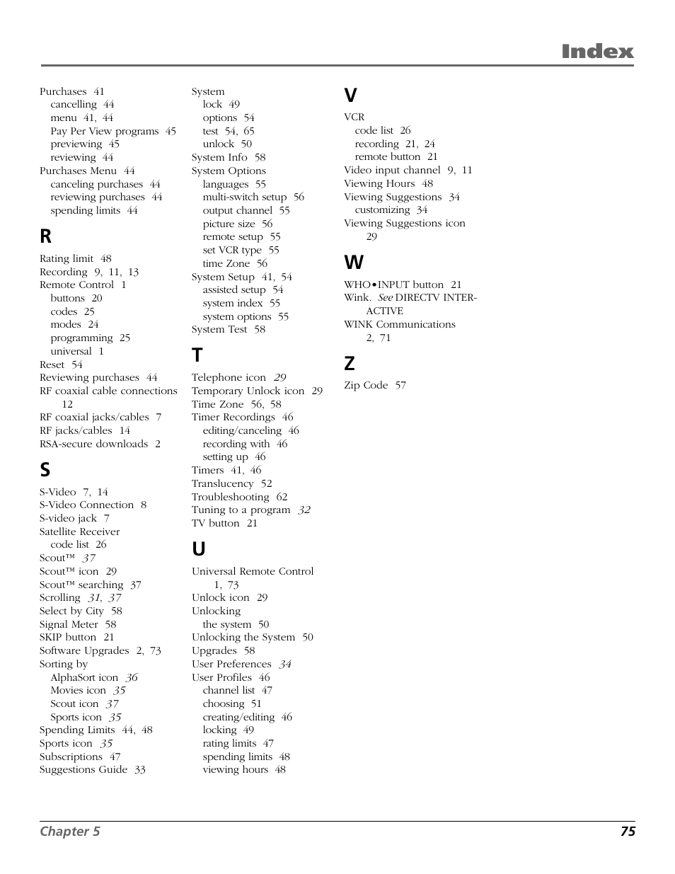 Index | RCA Satellite TV System User Manual | Page 77 / 80