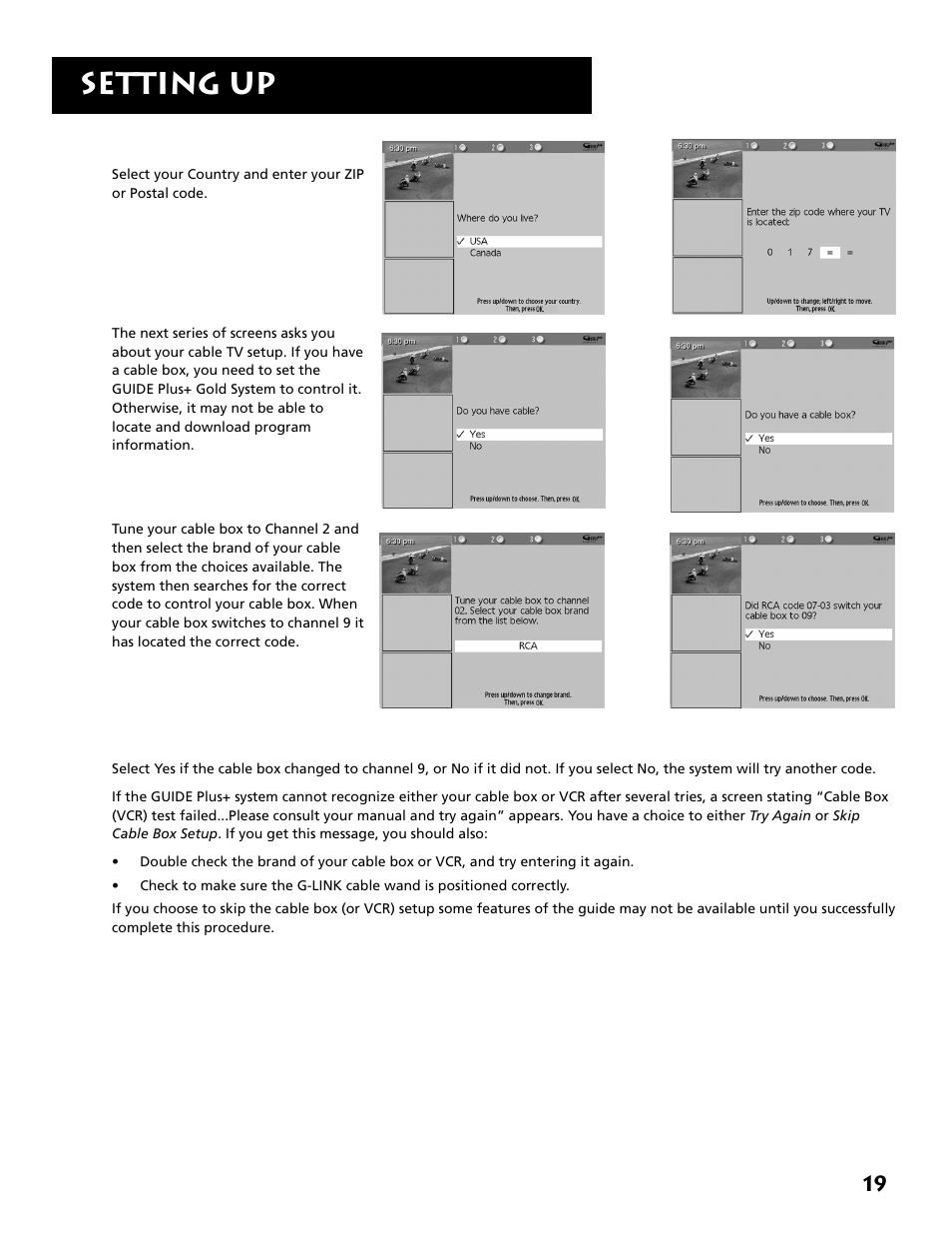 Setting up | RCA MM52110 User Manual | Page 21 / 64