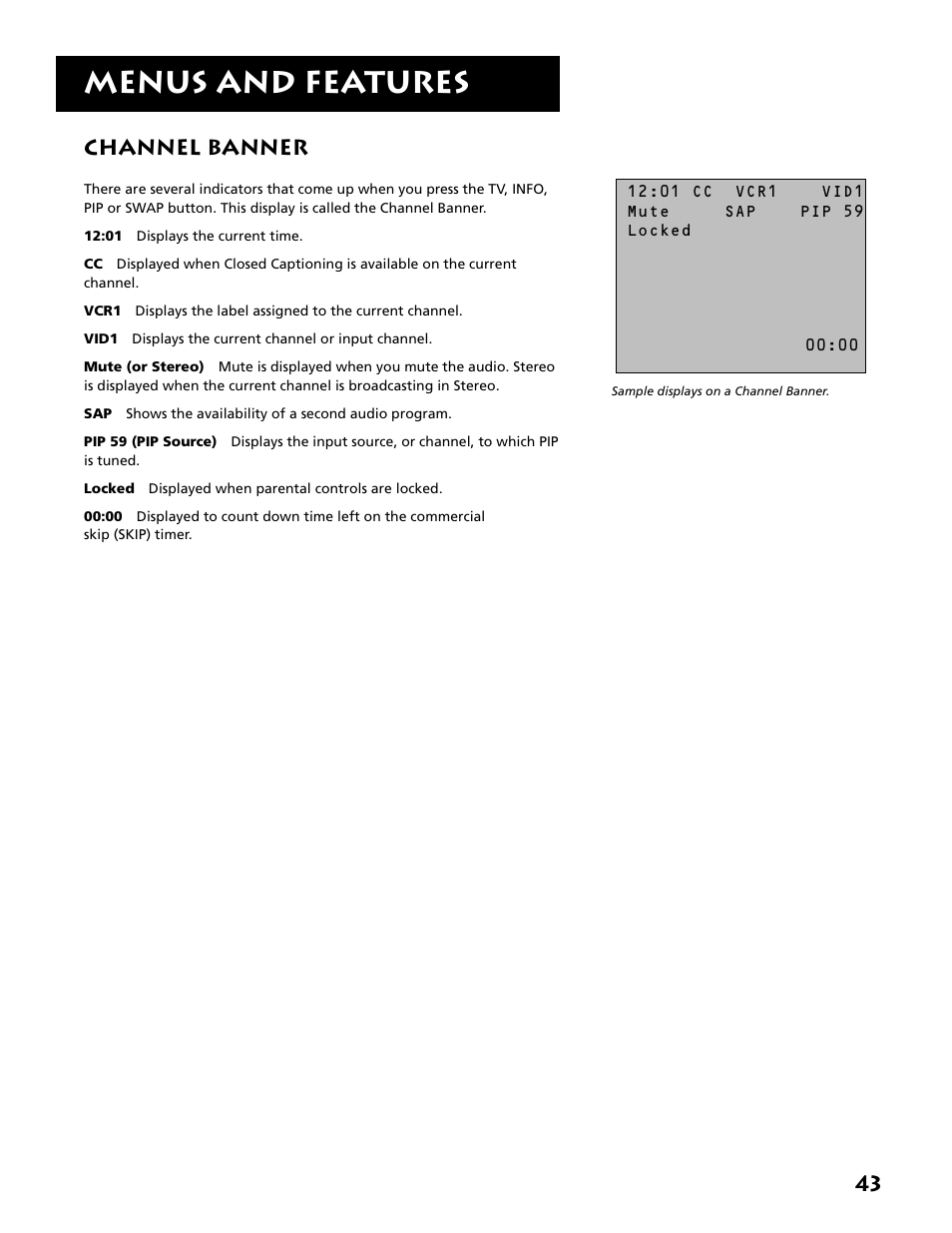 Channel banner, Menus and features | RCA MM52110 User Manual | Page 45 / 64