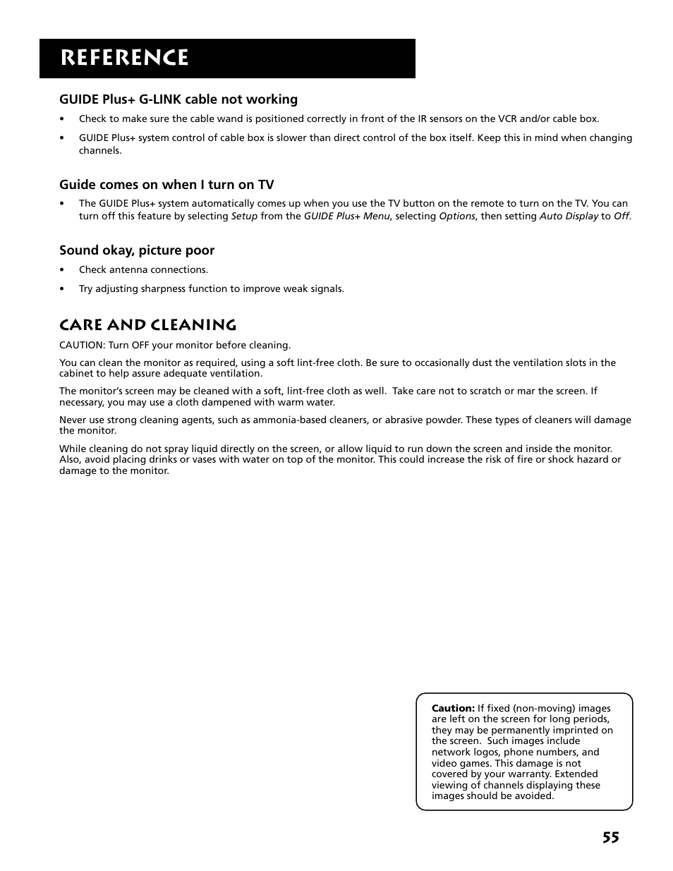 Care and cleaning, Reference | RCA MM52110 User Manual | Page 57 / 64