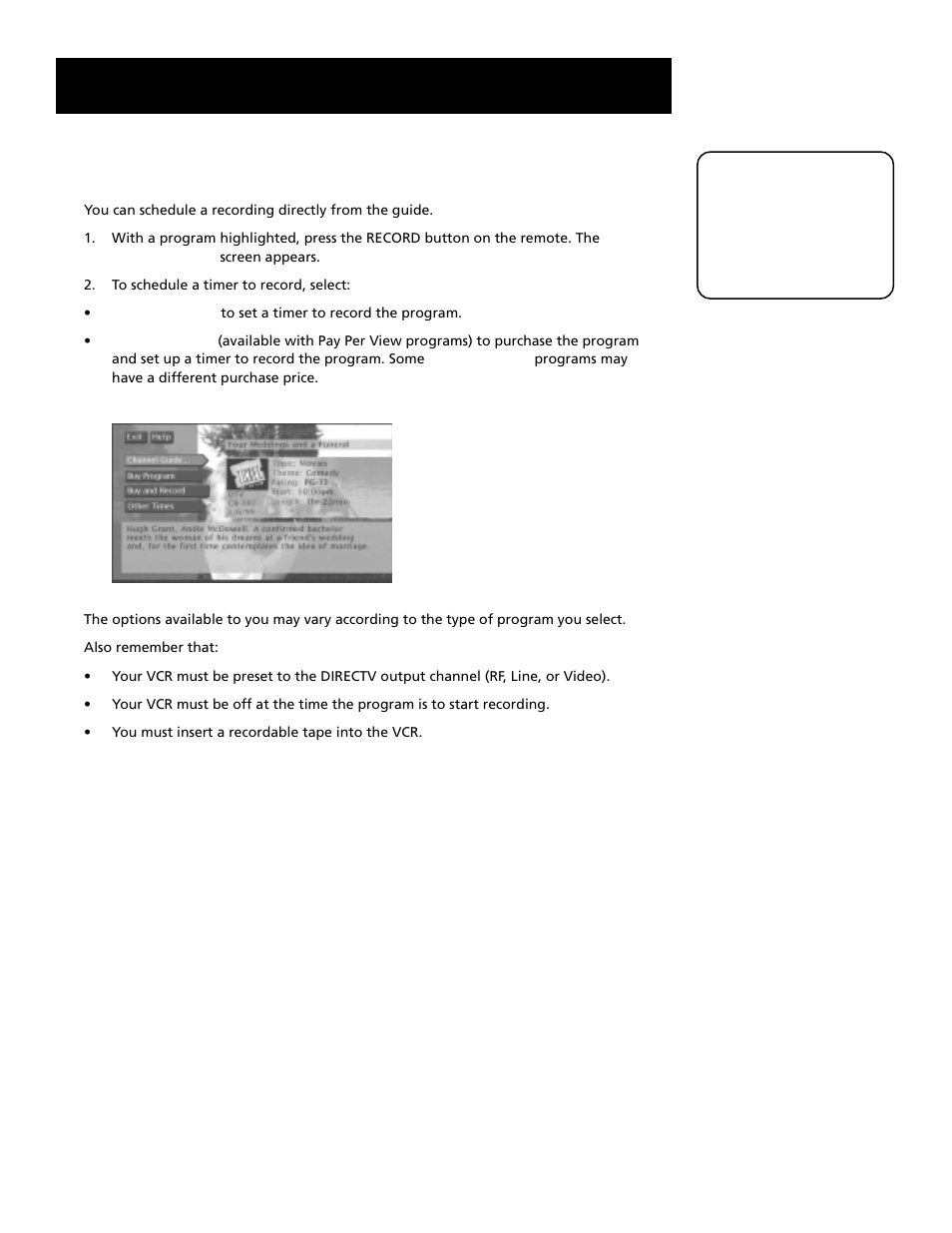 Schedule a timer with the record button, Audio controls and timers | RCA HD Receiver User Manual | Page 50 / 96