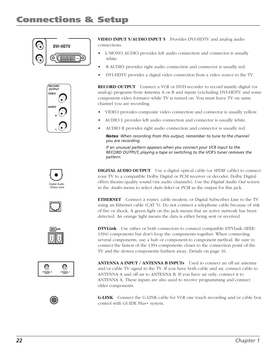 Connections & setup, 22 chapter 1 | RCA HD56W41 User Manual | Page 24 / 96