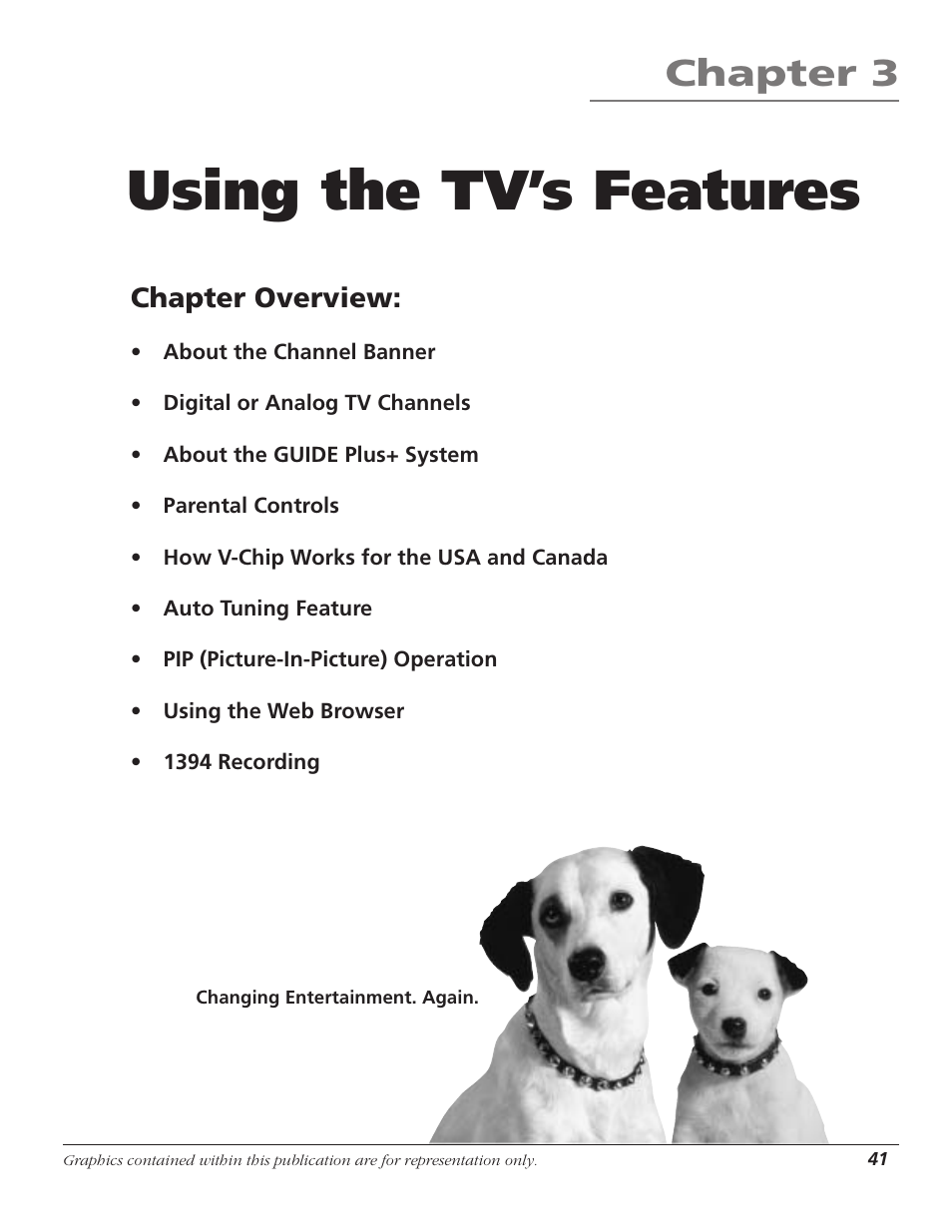 Using the tv’s features, Chapter 3, Chapter overview | RCA HD56W41 User Manual | Page 43 / 96