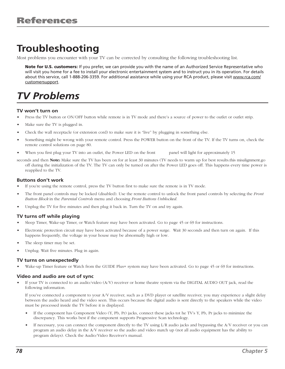 Troubleshooting, Tv problems, References | RCA HD56W41 User Manual | Page 80 / 96