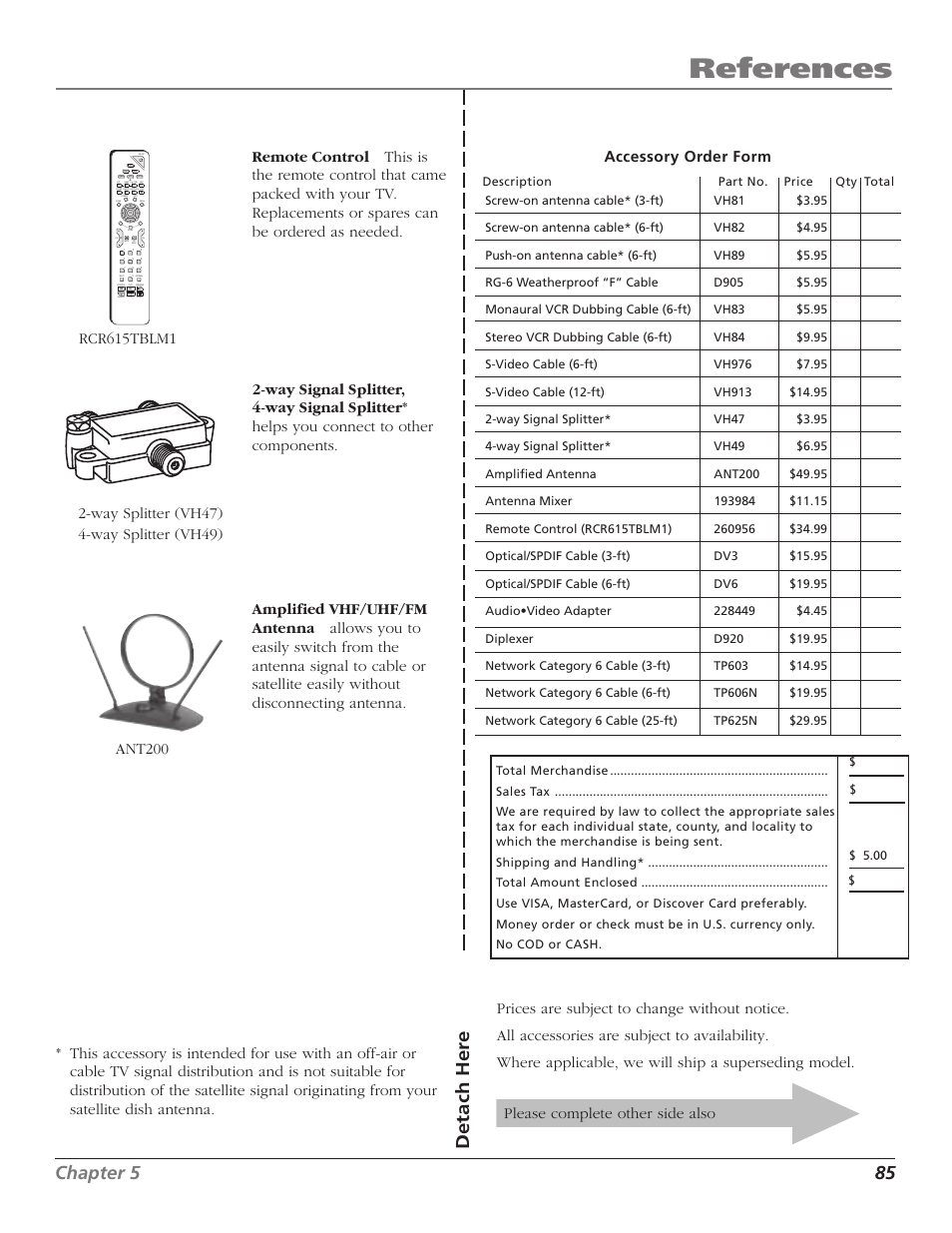 References, Chapter 5 85, Detach her e | RCA HD56W41 User Manual | Page 87 / 96