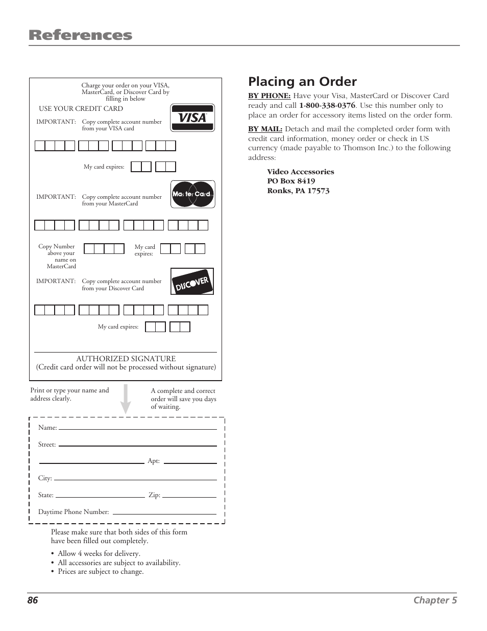 References, Placing an order, 86 chapter 5 | RCA HD56W41 User Manual | Page 88 / 96