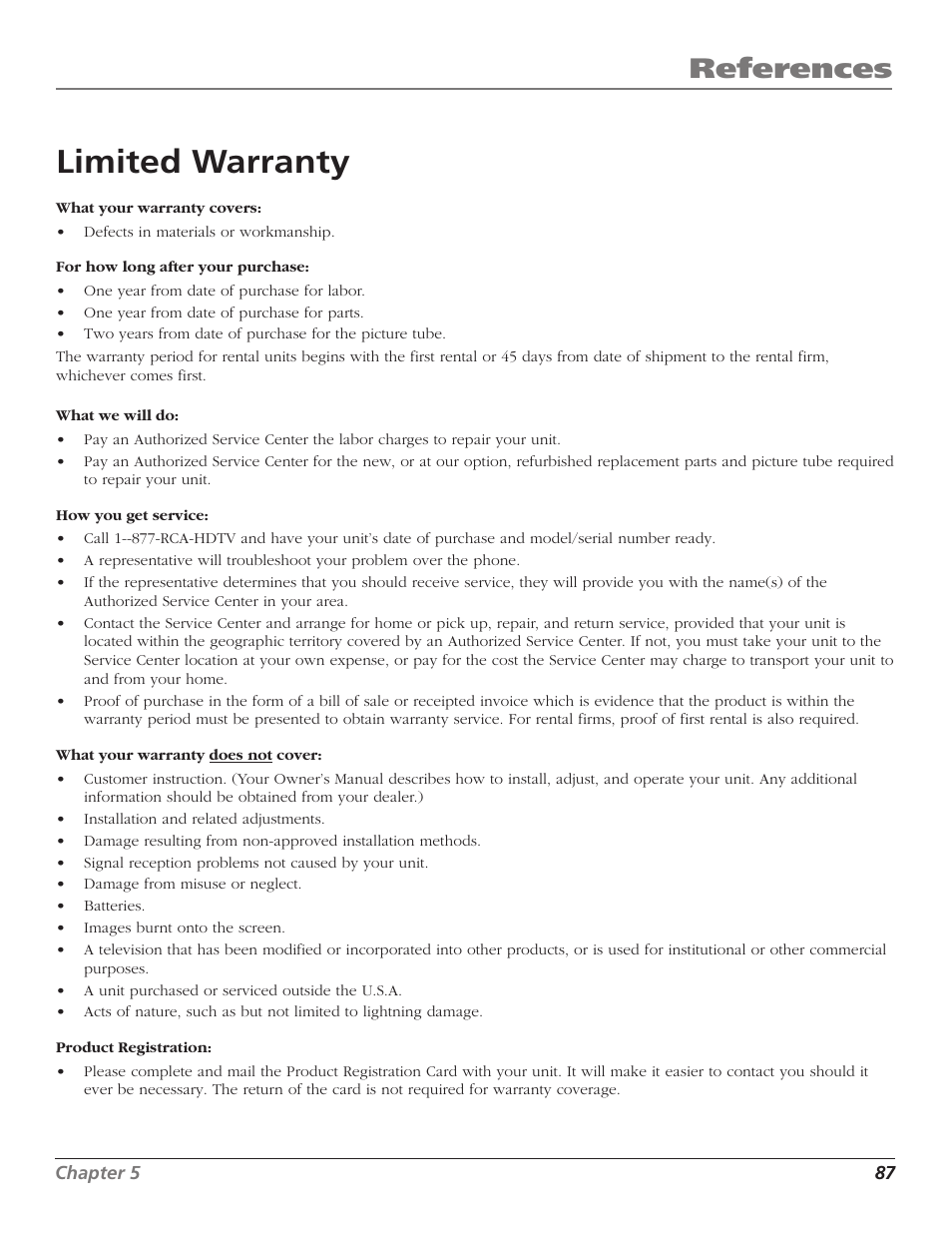 Limited warranty, References | RCA HD56W41 User Manual | Page 89 / 96