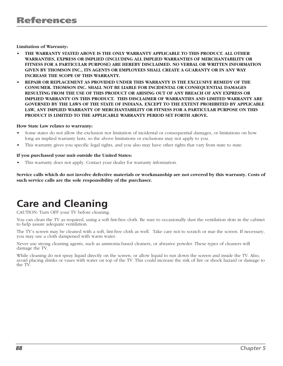 Care and cleaning, References | RCA HD56W41 User Manual | Page 90 / 96