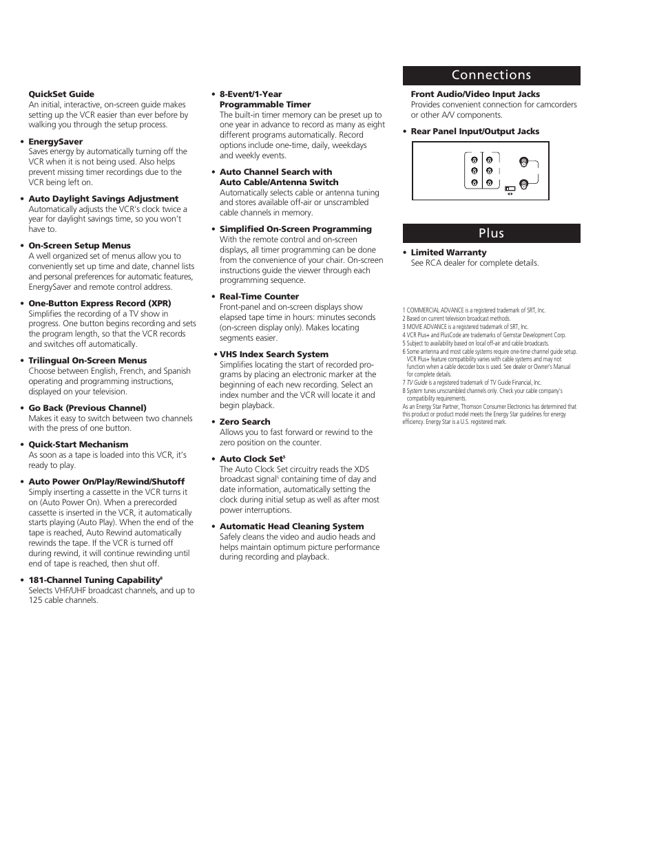 Connections, Plus | RCA VR633HF User Manual | Page 3 / 4