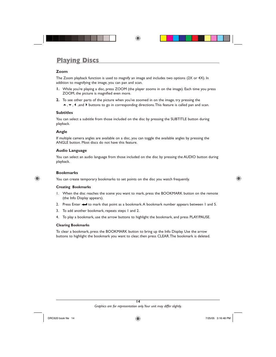 Playing discs | RCA DRC620N User Manual | Page 16 / 36