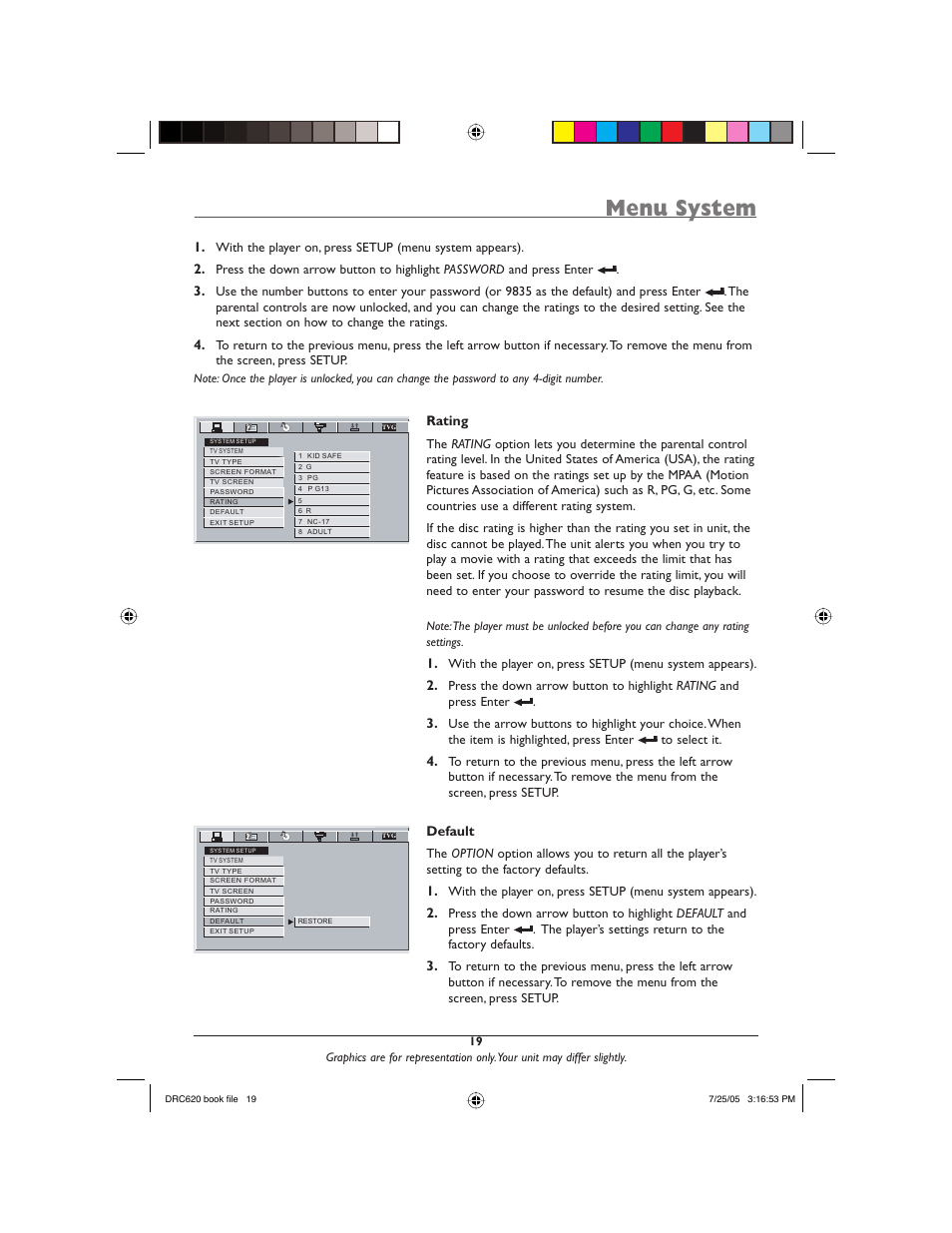 Menu system | RCA DRC620N User Manual | Page 21 / 36