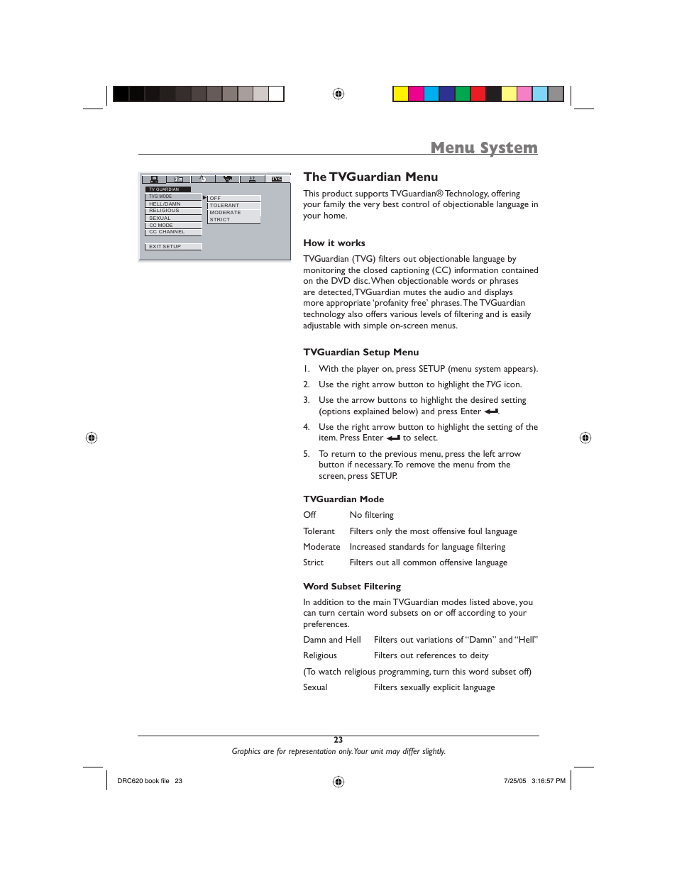 Menu system, The tvguardian menu | RCA DRC620N User Manual | Page 25 / 36