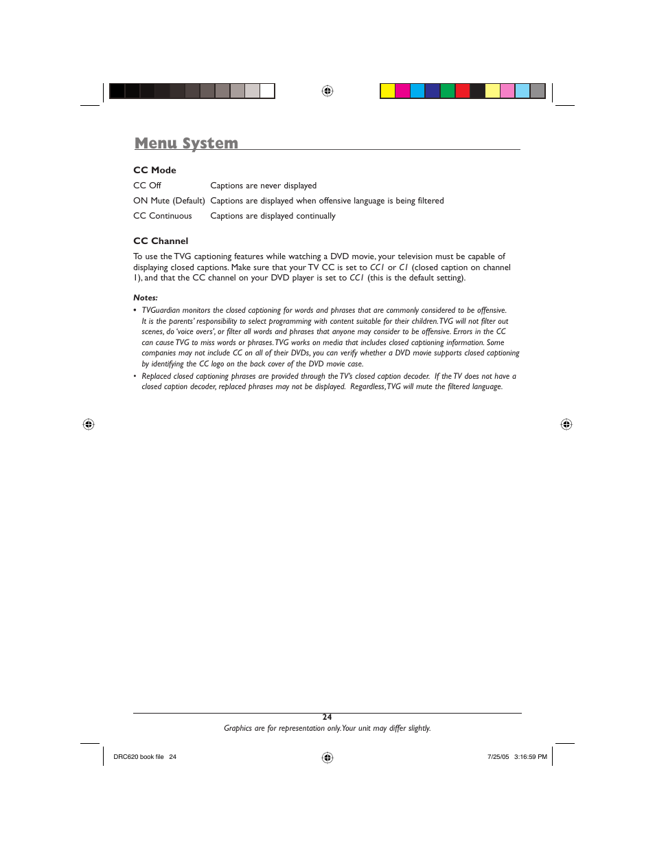 Menu system | RCA DRC620N User Manual | Page 26 / 36