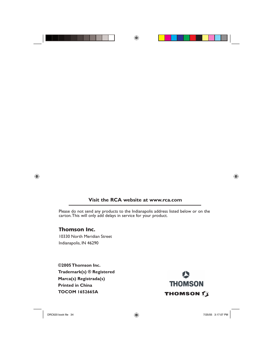 Thomson inc | RCA DRC620N User Manual | Page 36 / 36