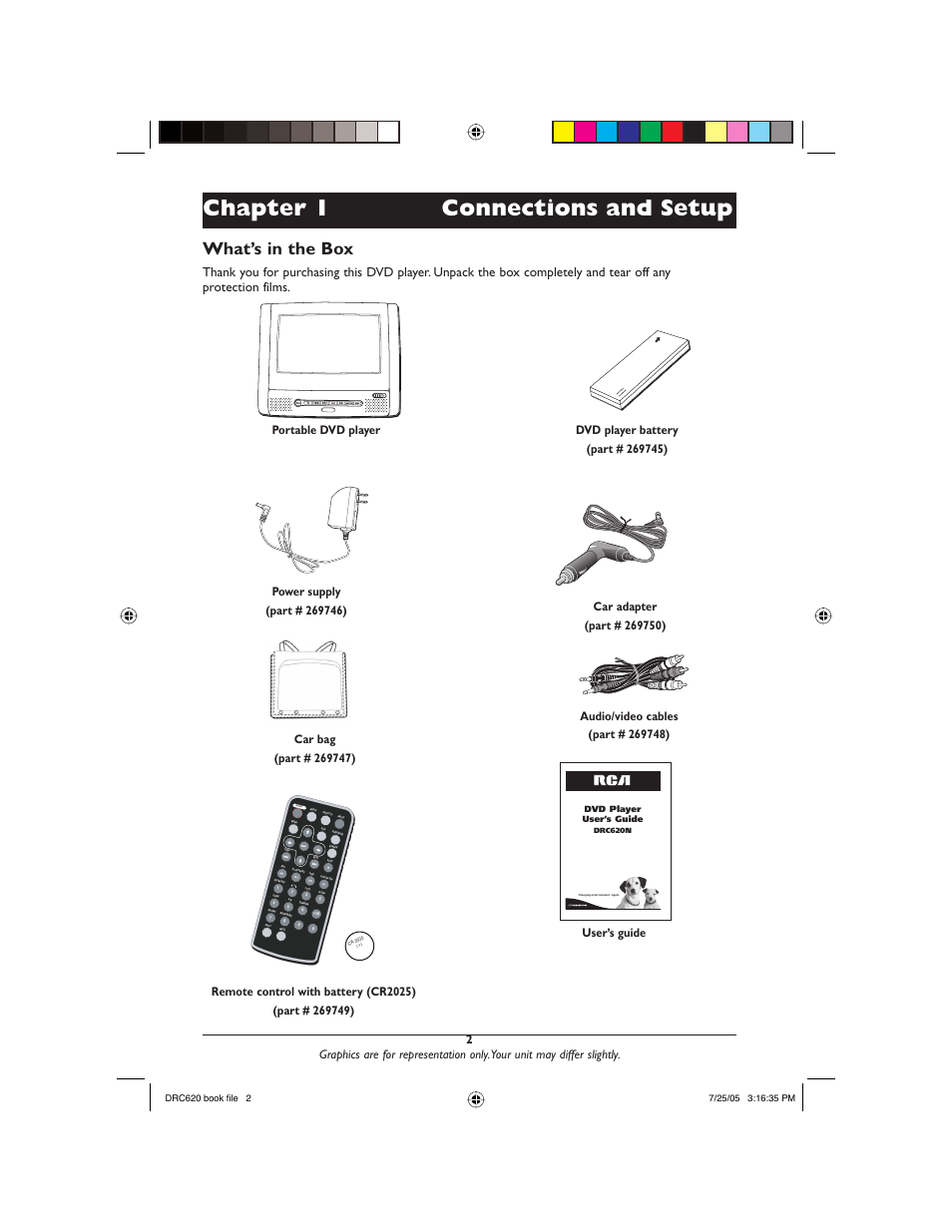 Chapter 1 connections and setup, What’s in the box | RCA DRC620N User Manual | Page 4 / 36