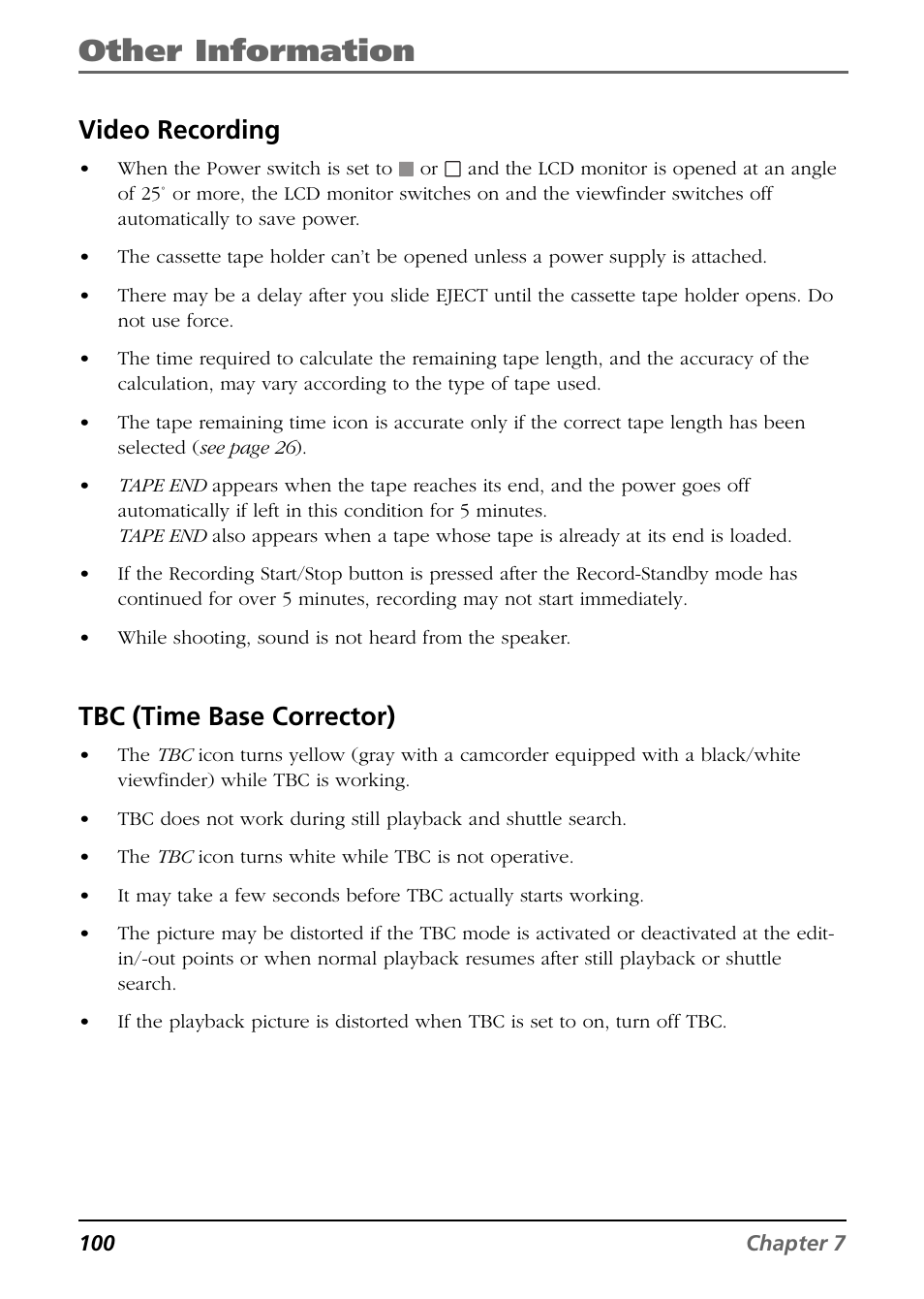 Other information, Video recording, Tbc (time base corrector) | RCA CC6384/CC6394 User Manual | Page 102 / 128