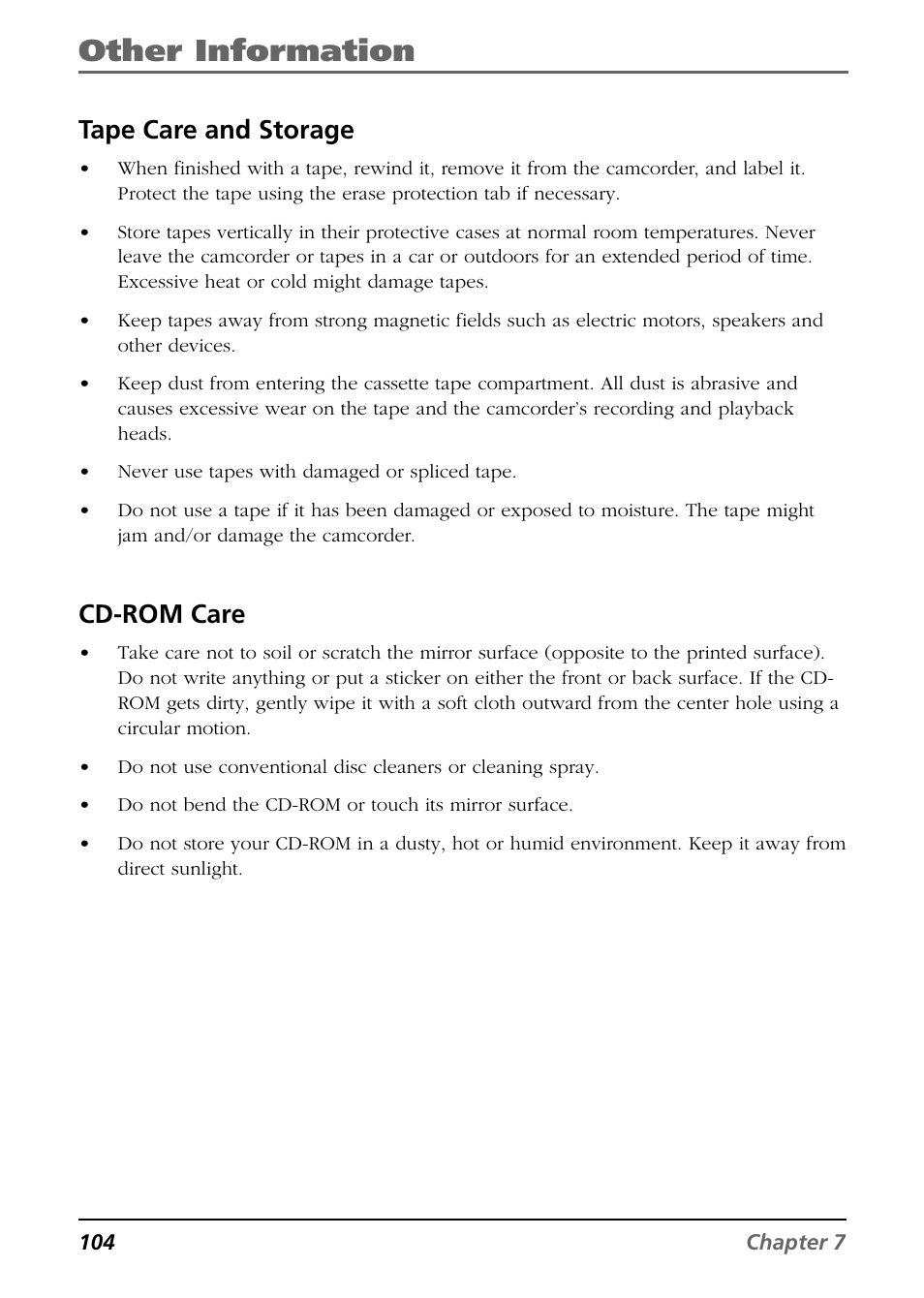 Tape care and storage, Cd-rom care, Other information | RCA CC6384/CC6394 User Manual | Page 106 / 128