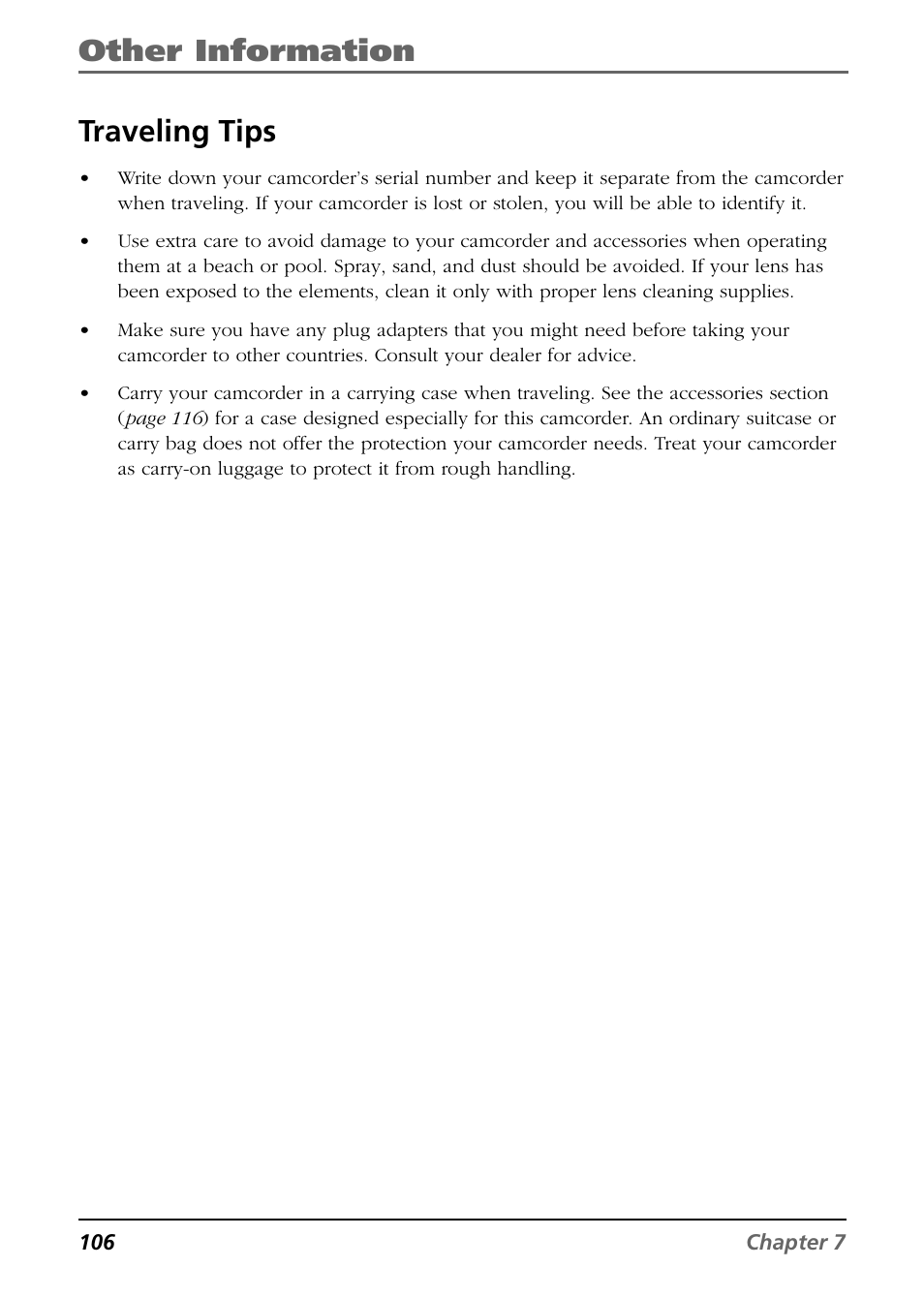 Traveling tips, Other information | RCA CC6384/CC6394 User Manual | Page 108 / 128