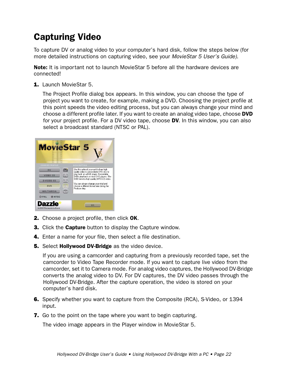 Capturing video | RCA Hollywood DV-Bridge User Manual | Page 22 / 63