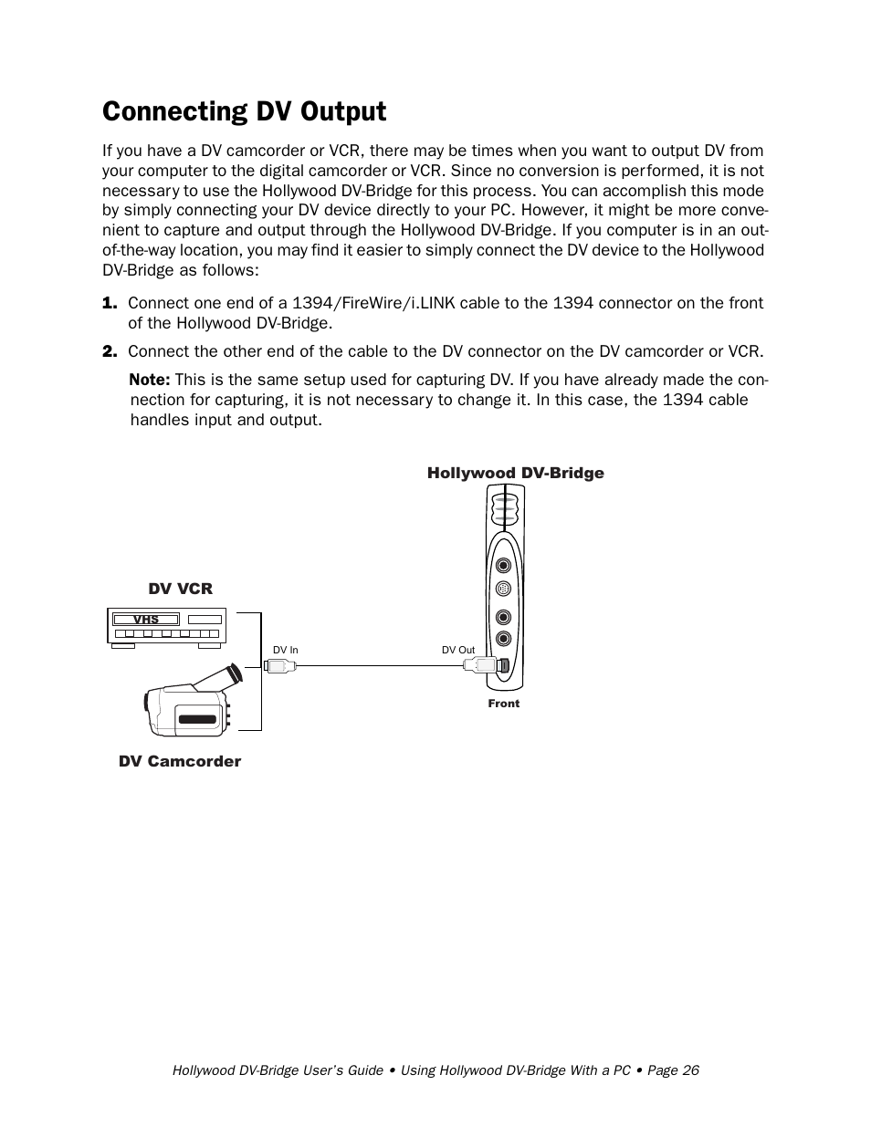 Connecting dv output | RCA Hollywood DV-Bridge User Manual | Page 26 / 63