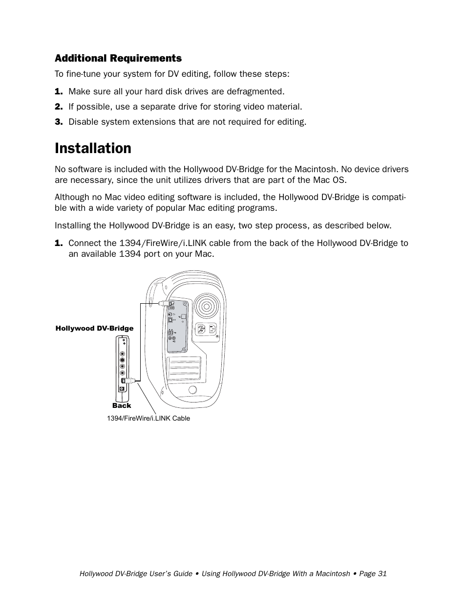 Additional requirements, Installation | RCA Hollywood DV-Bridge User Manual | Page 31 / 63