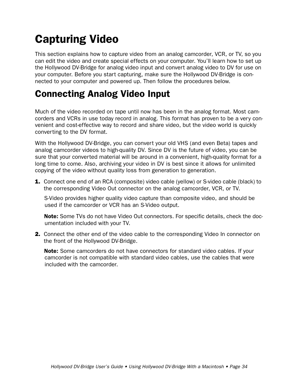 Capturing video, Connecting analog video input | RCA Hollywood DV-Bridge User Manual | Page 34 / 63