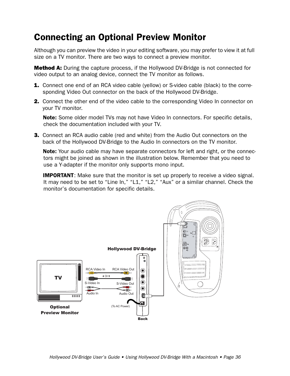 Connecting an optional preview monitor | RCA Hollywood DV-Bridge User Manual | Page 36 / 63
