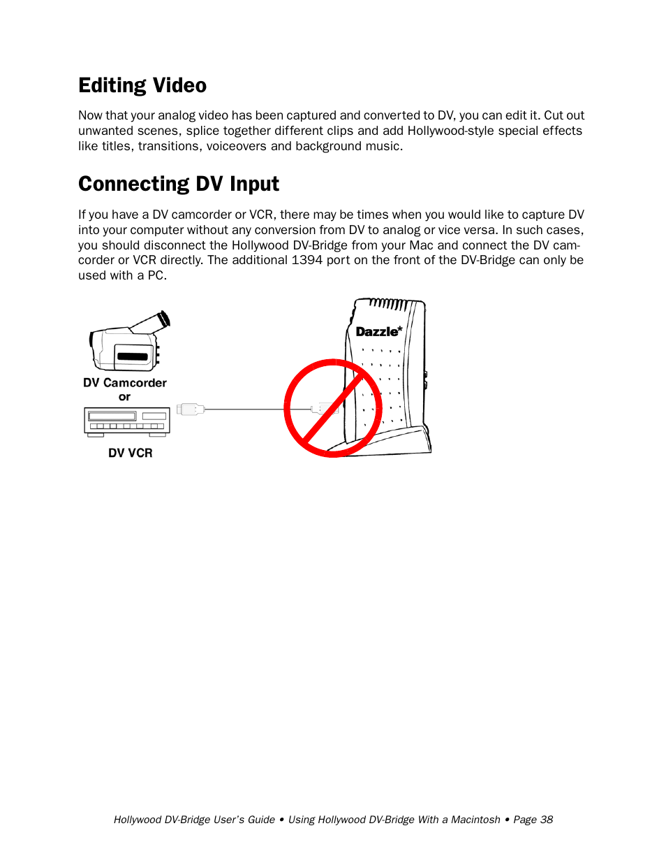 Editing video, Connecting dv input | RCA Hollywood DV-Bridge User Manual | Page 38 / 63