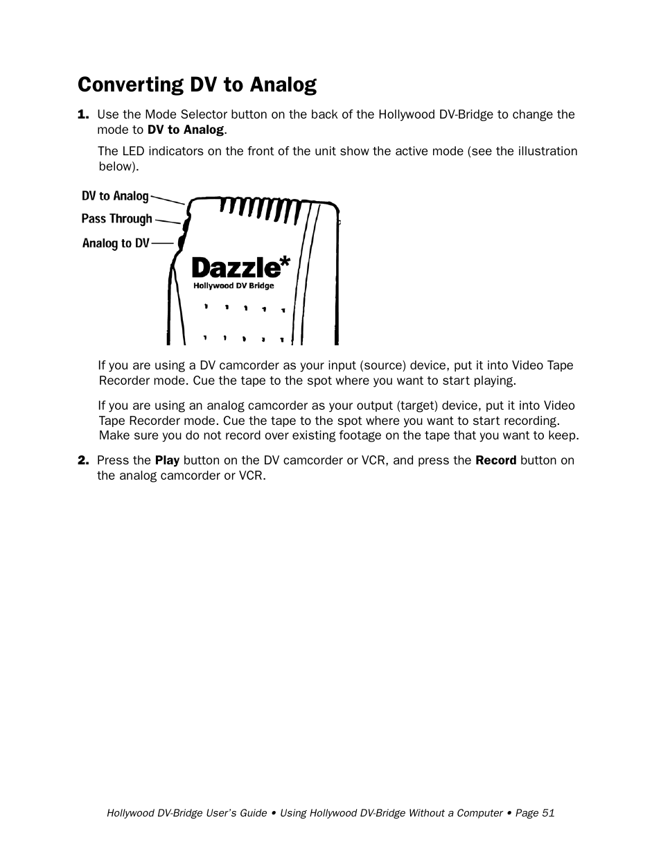 Converting dv to analog | RCA Hollywood DV-Bridge User Manual | Page 51 / 63