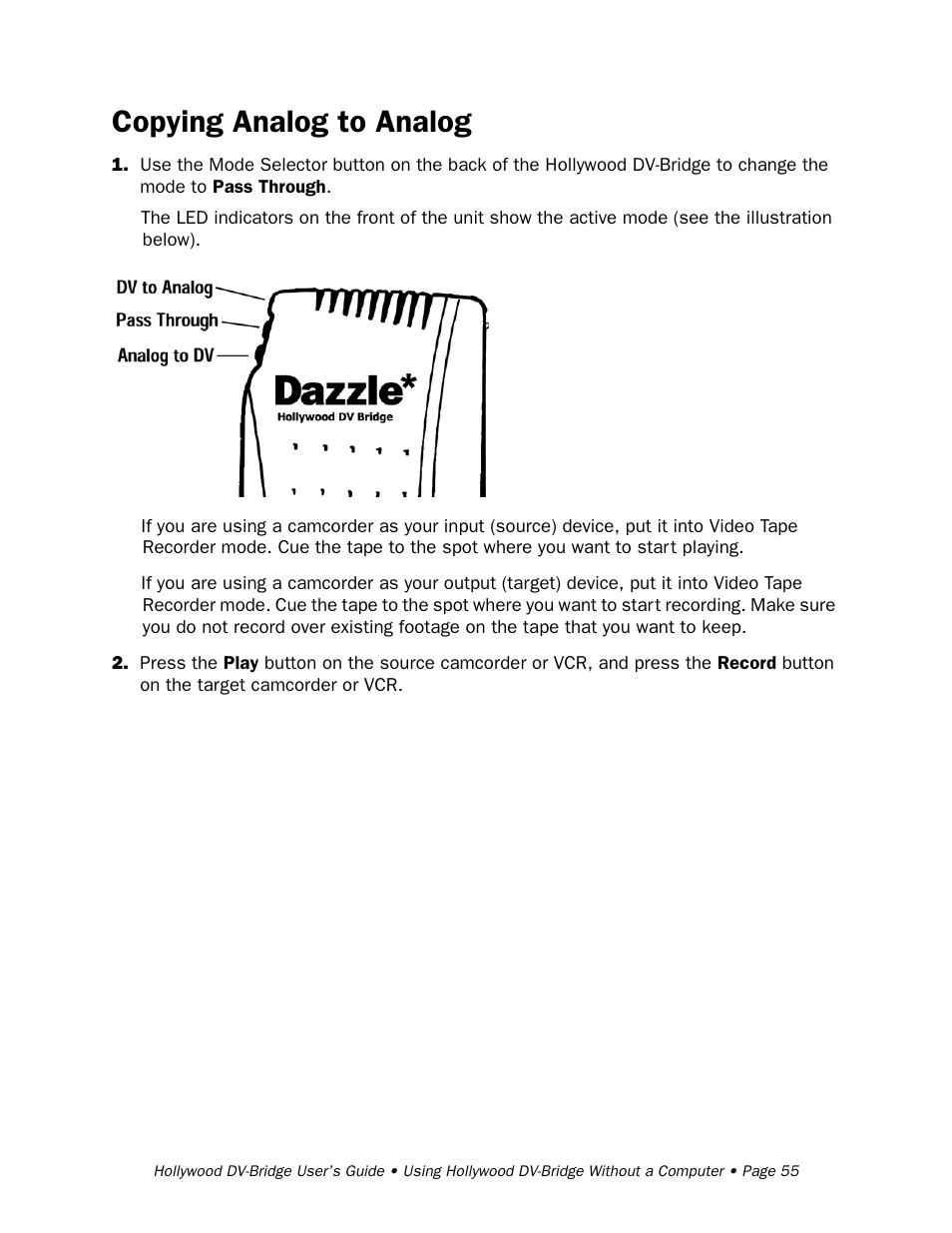 Copying analog to analog | RCA Hollywood DV-Bridge User Manual | Page 55 / 63