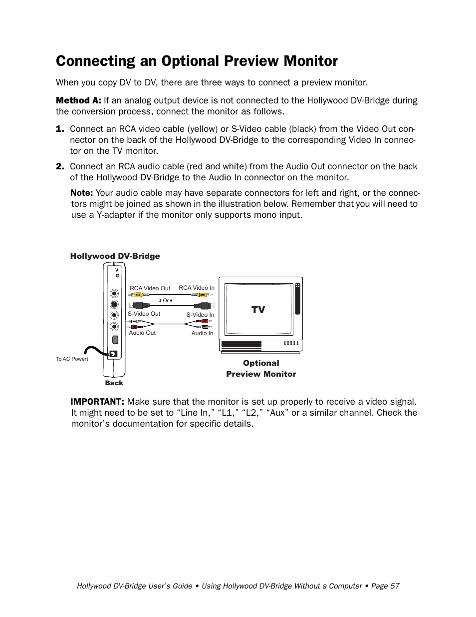 Connecting an optional preview monitor | RCA Hollywood DV-Bridge User Manual | Page 57 / 63