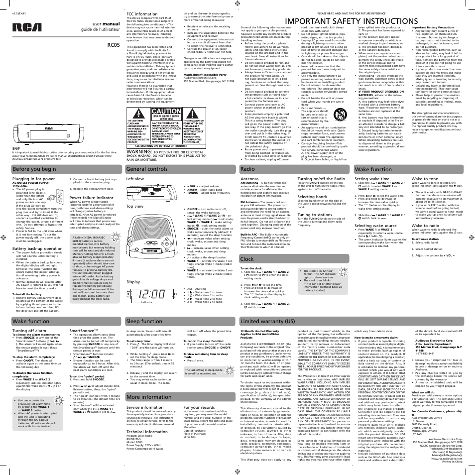 RCA RC05 User Manual | 1 page