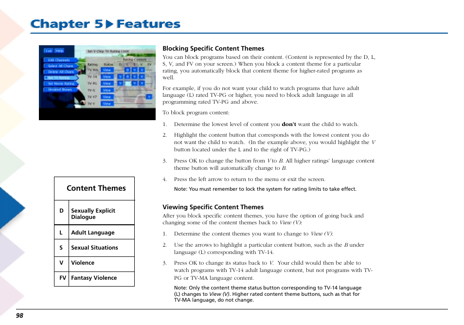 Chapter 5 features | RCA Scenium L50000 User Manual | Page 102 / 178